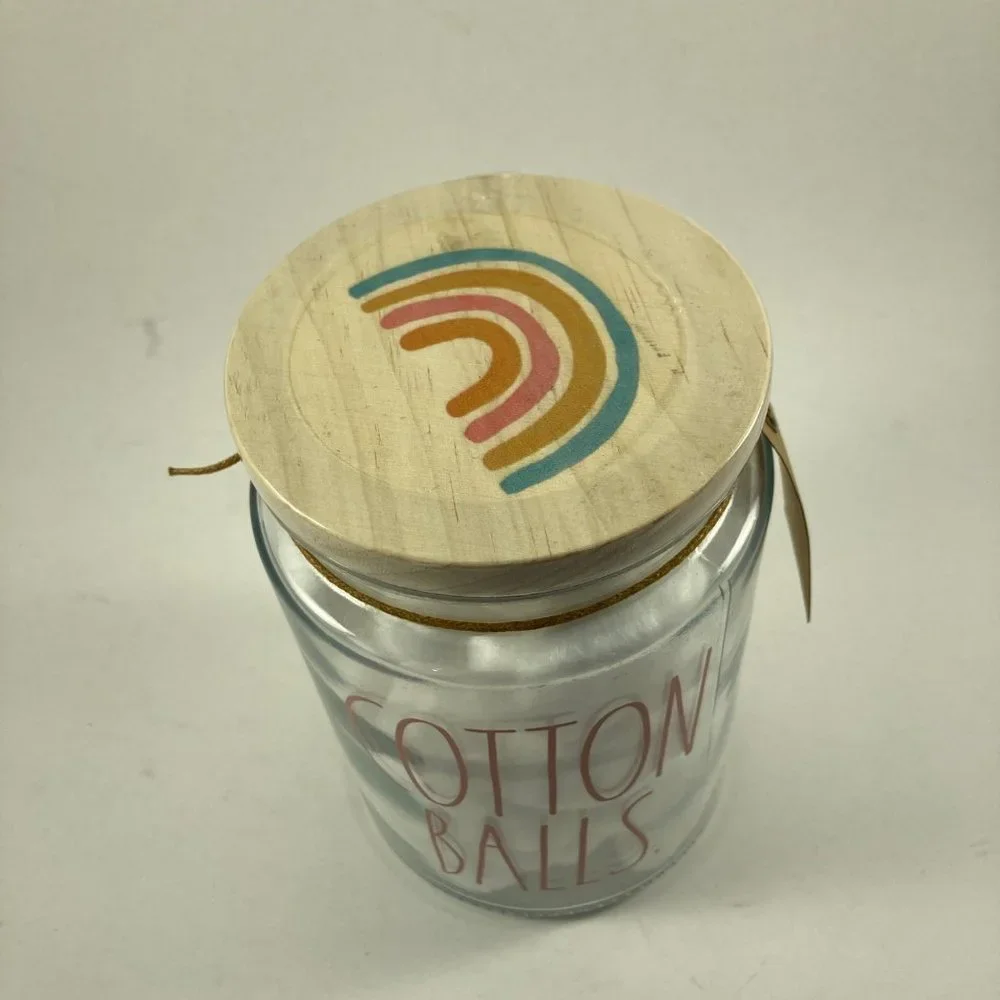 NWT Rae Dunn cotton ball glass rainbow holder